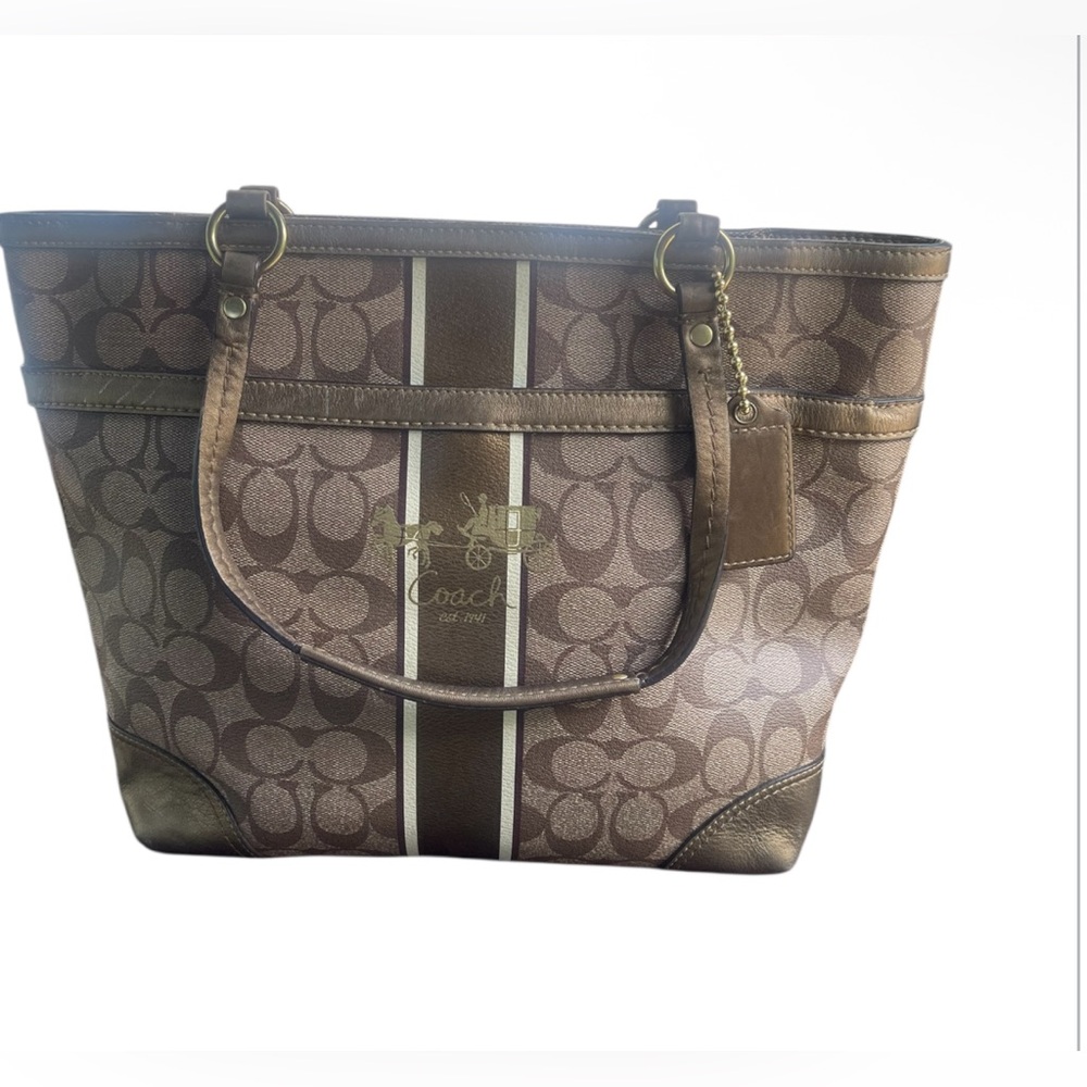 Sold Coach Heritage Brown Signature Tote Bag-Preowned - Picture 1 of 10